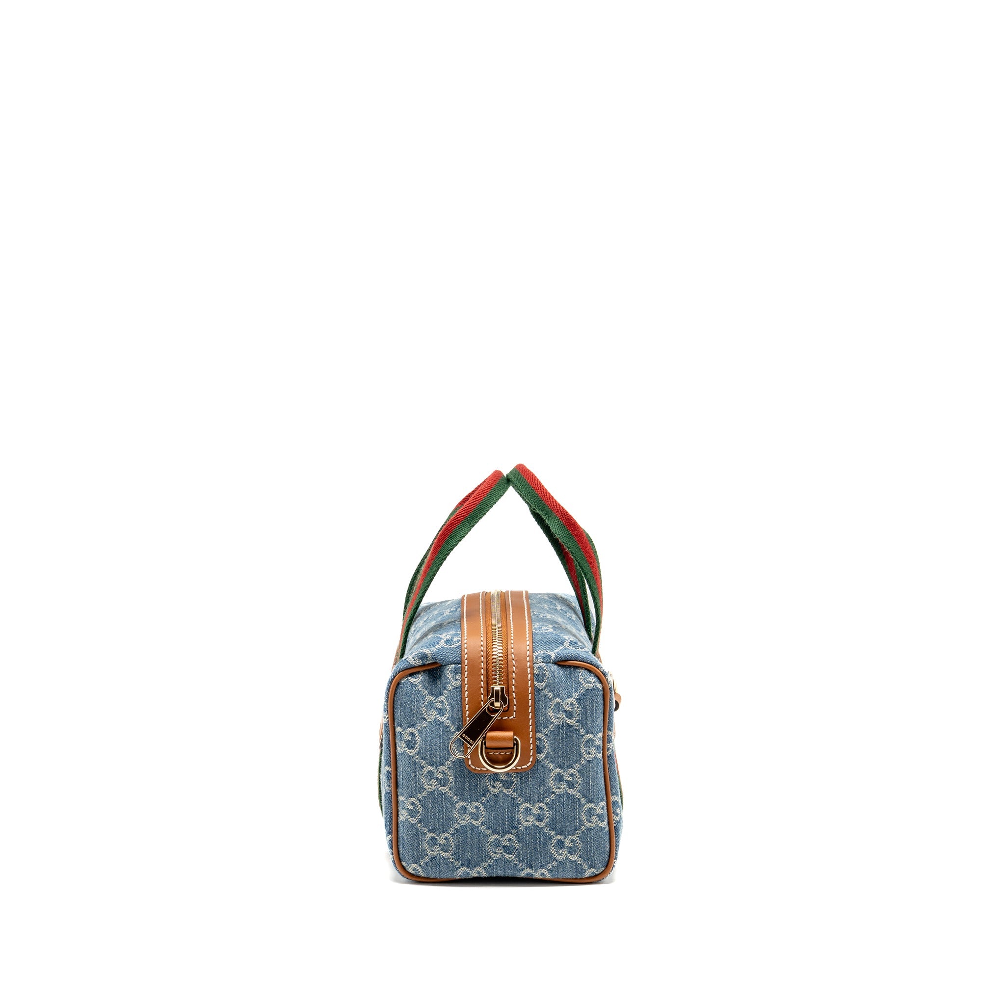 GUCCI MINI GG HANDBAG GG DENIM/LEATHER LIGHT BLUE/WHITE/BROWN GHW