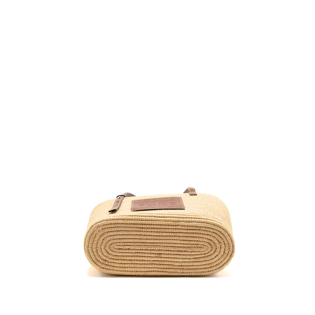 LOEWE SMALL ANAGRAM SQUARE BASKET BAG RAFFIA BROWN/BEIGE
