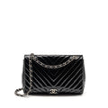 CHANEL CHEVRON JUMBO SINGLE FLAP BAG PATENT BLACK SHW