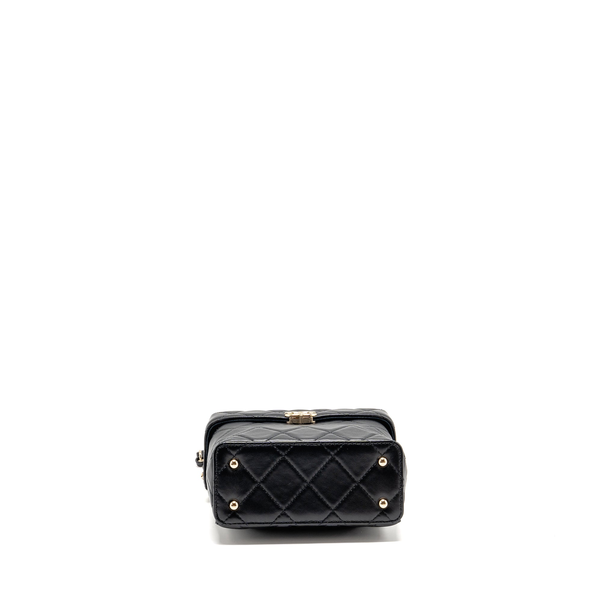 CHANEL FLAP VANITY WITH CHAIN LAMBSKIN BLACK LGWH (MICROCHIP)