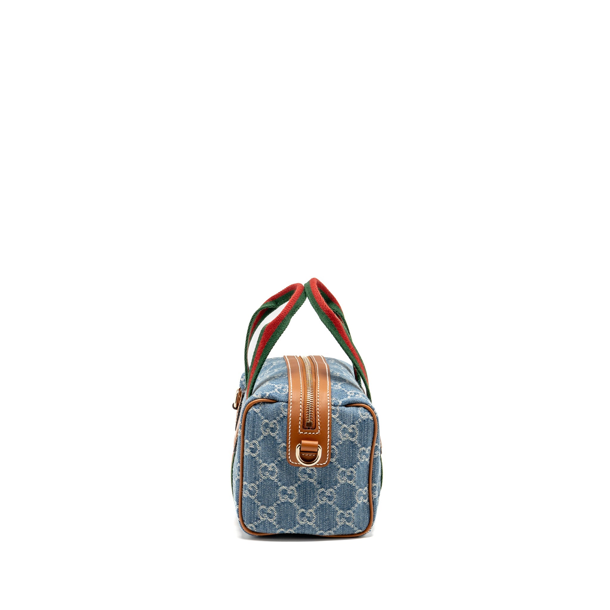 GUCCI MINI GG HANDBAG GG DENIM/LEATHER LIGHT BLUE/WHITE/BROWN GHW