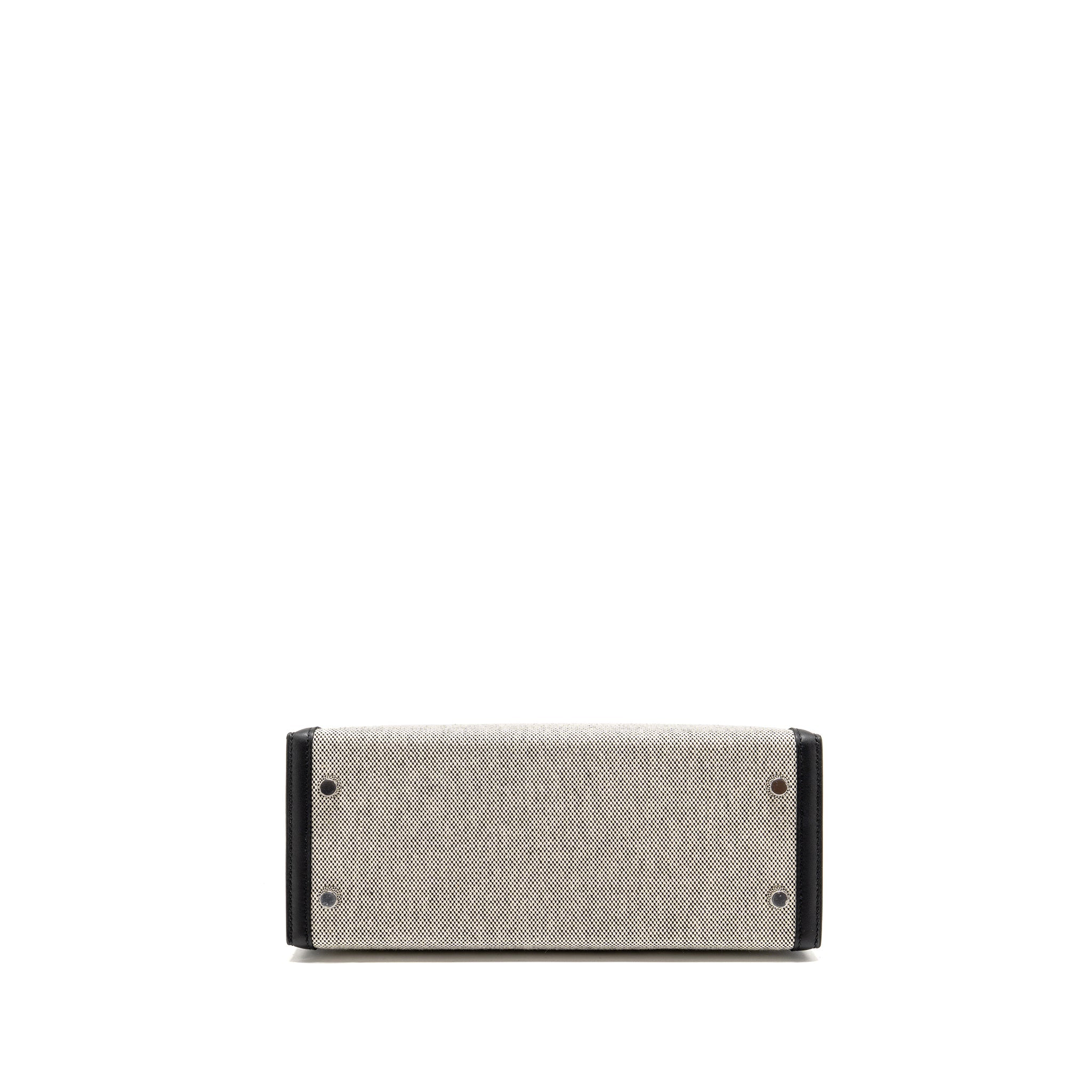 HERMES KELLY 25 SELLIER TOILE H/SWIFT ECRU-BLACK/BLACK SHW