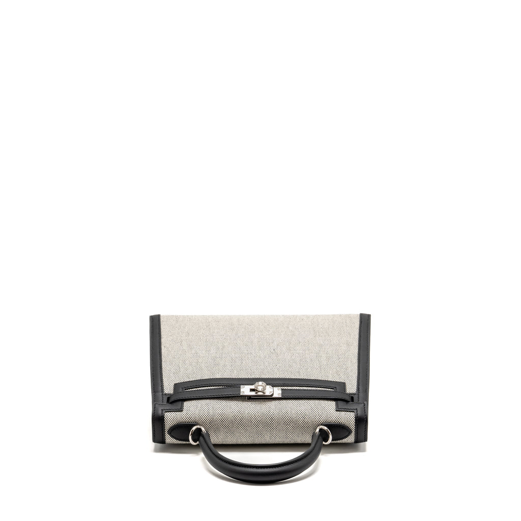 HERMES KELLY 25 SELLIER TOILE H/SWIFT ECRU-BLACK/BLACK SHW