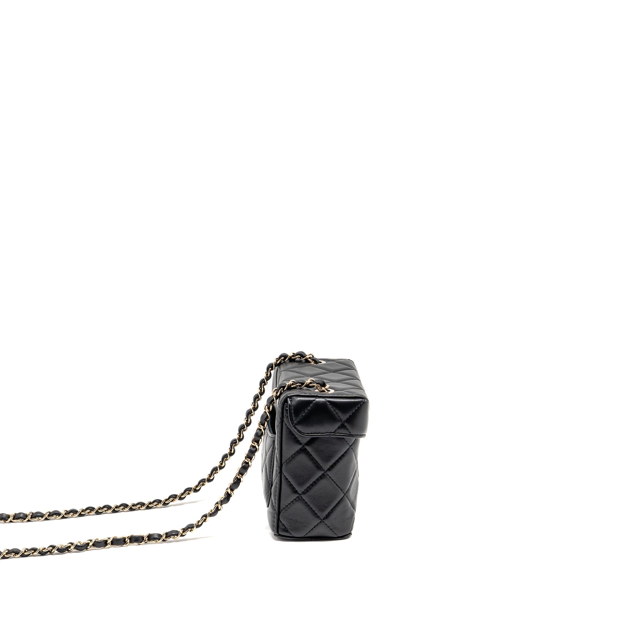 CHANEL FLAP VANITY WITH CHAIN LAMBSKIN BLACK LGWH (MICROCHIP)
