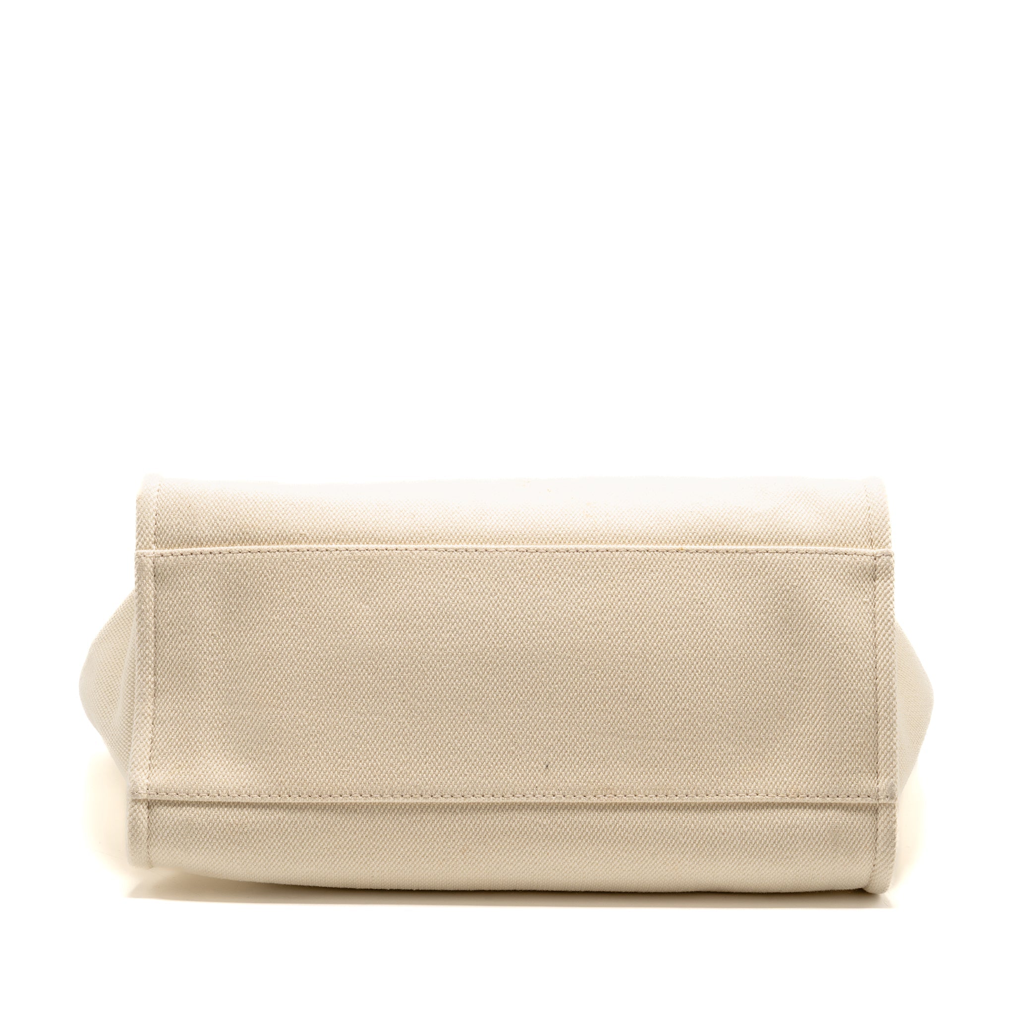 CHANEL DEAUVILLE TOTE BAG WITH PEARL LOGO FABRIC/LEATHER CREAMY WHITE/BEIGE LGHW