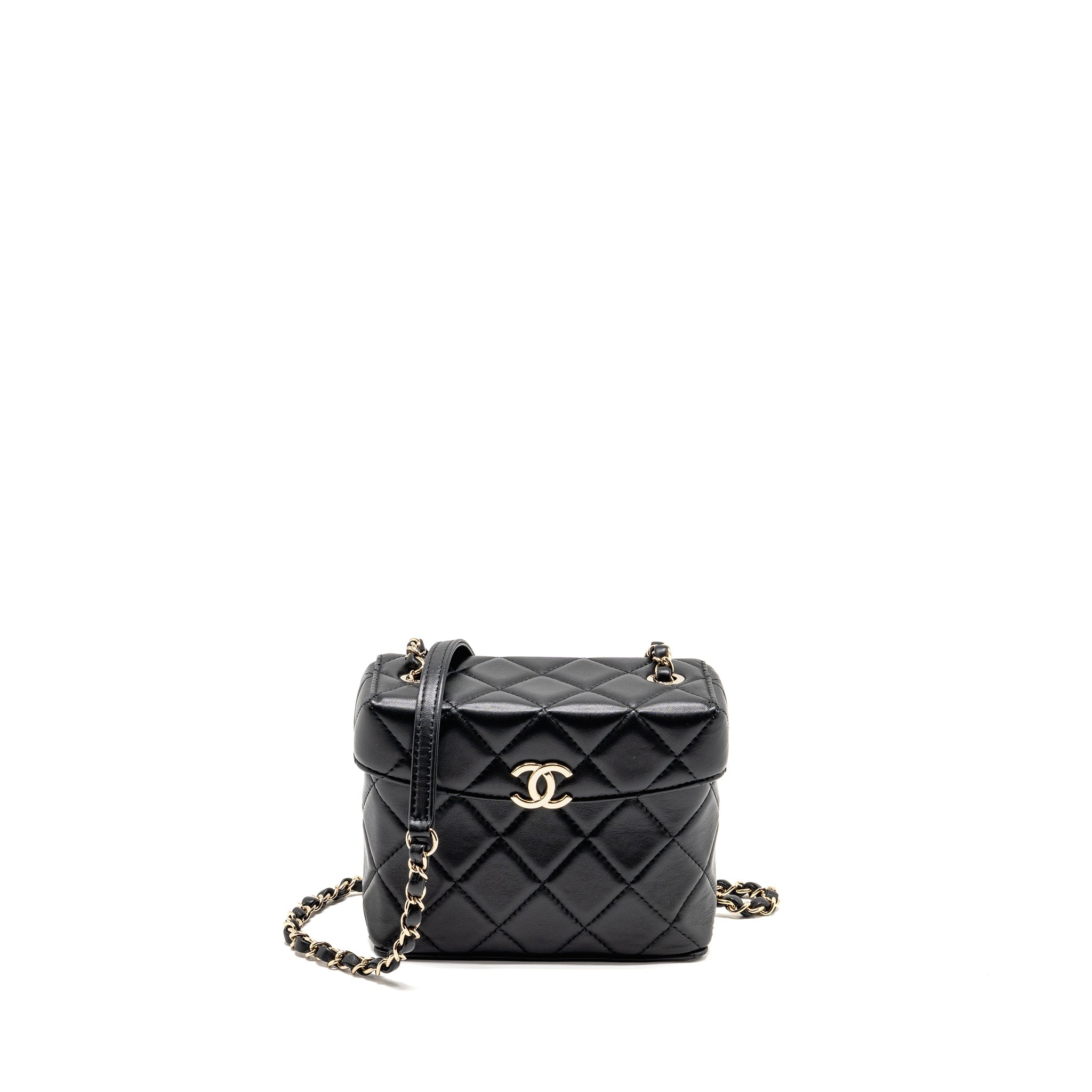 CHANEL FLAP VANITY WITH CHAIN LAMBSKIN BLACK LGWH (MICROCHIP)