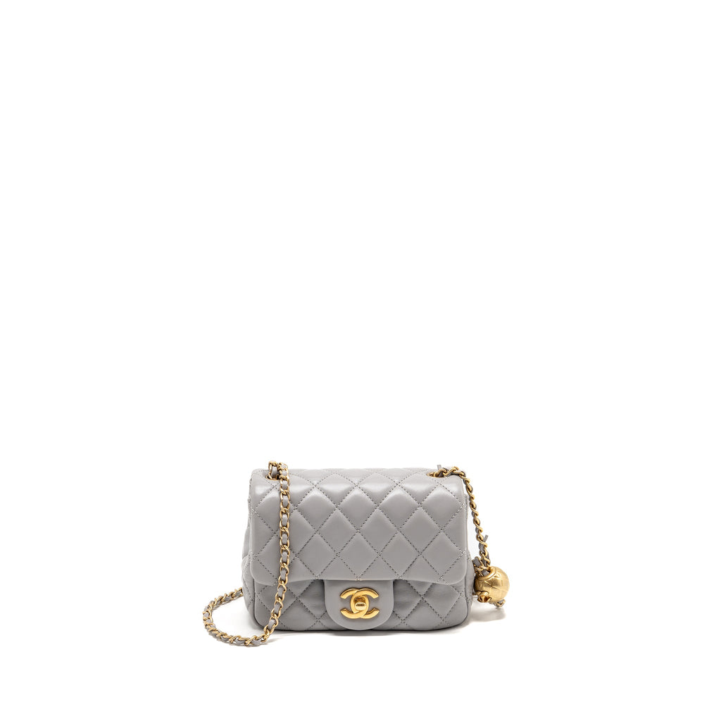 CHANEL PEARL CRUSH MINI SQUARE FLAP BAG LAMBSKIN GREY GHW (MICROCHIP)