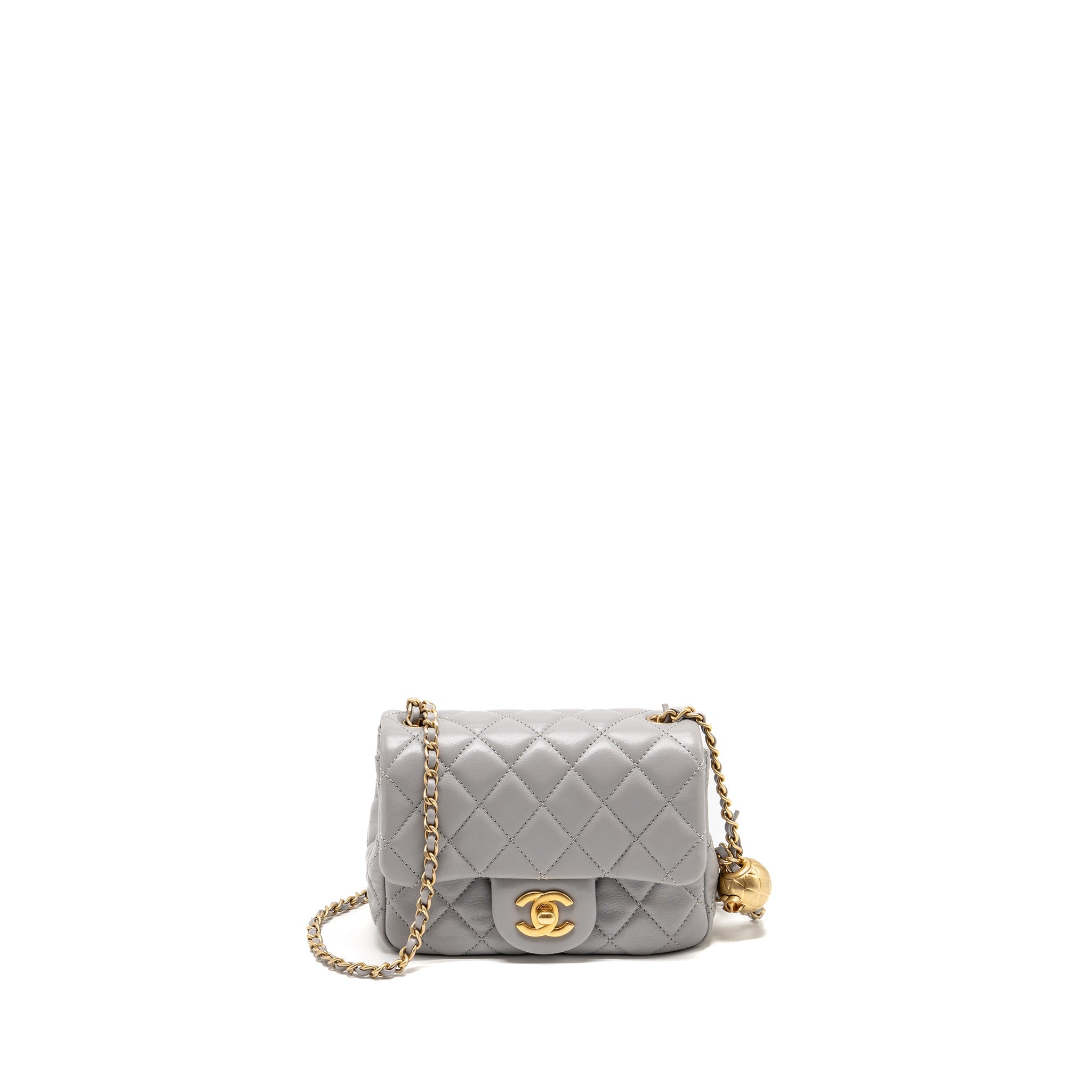 CHANEL PEARL CRUSH MINI SQUARE FLAP BAG LAMBSKIN GREY GHW (MICROCHIP)