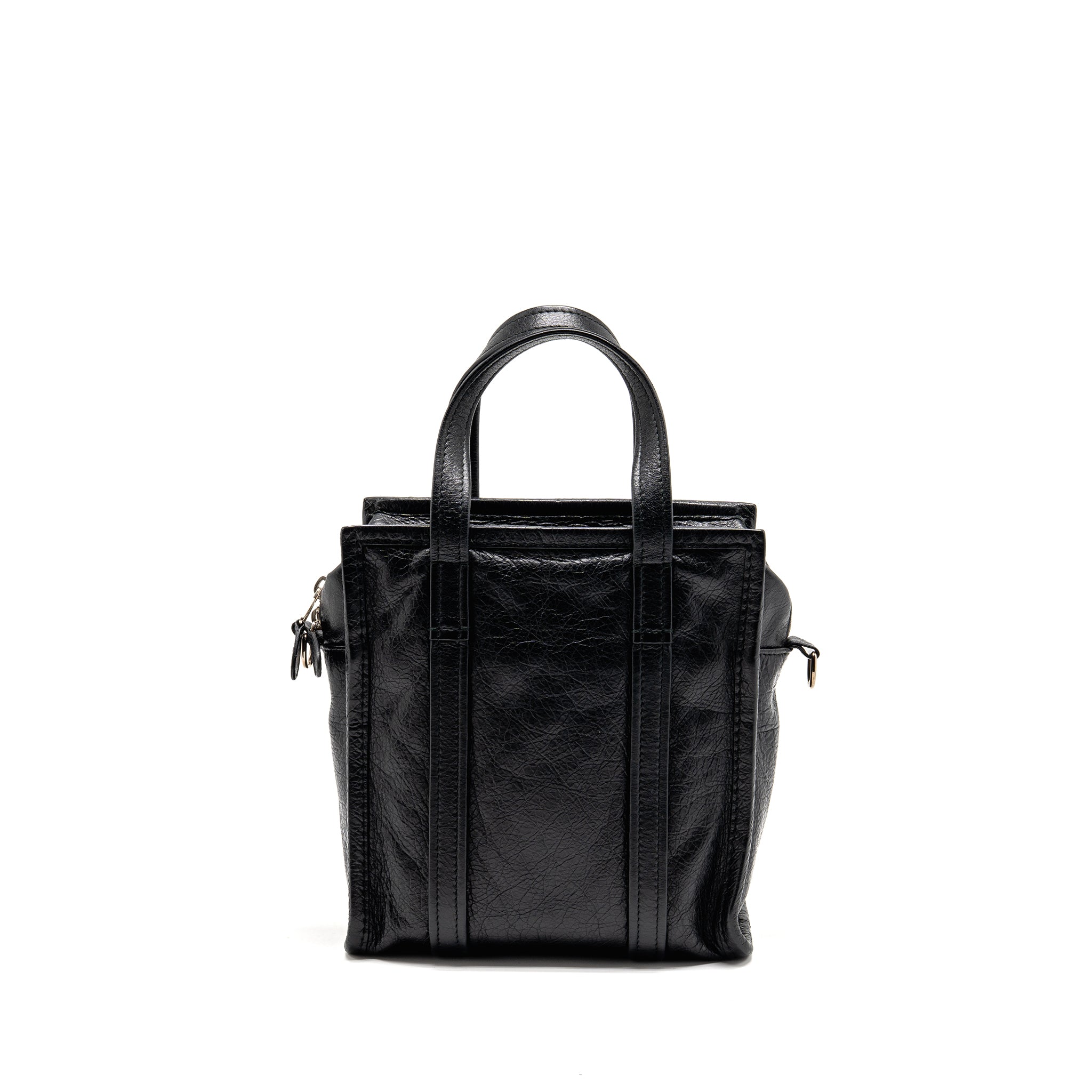 BALENCIAGA BAZAR MINI SHOPPER/TOTE BAG CRACKLED CALFSKIN BLACK SHW