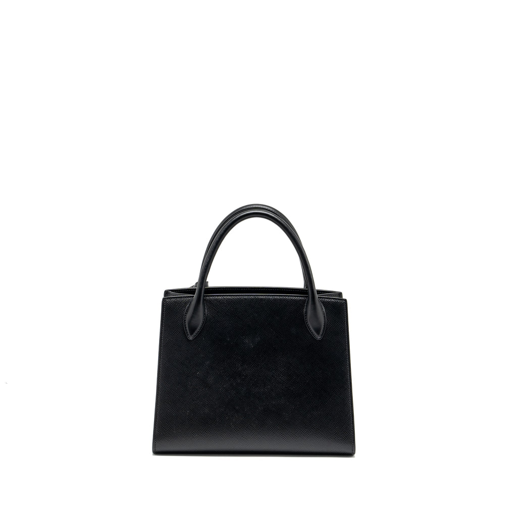 PRADA SMALL MONOCHROME TOTE BAG SAFFIANO CALFSKIN BLACK GHW