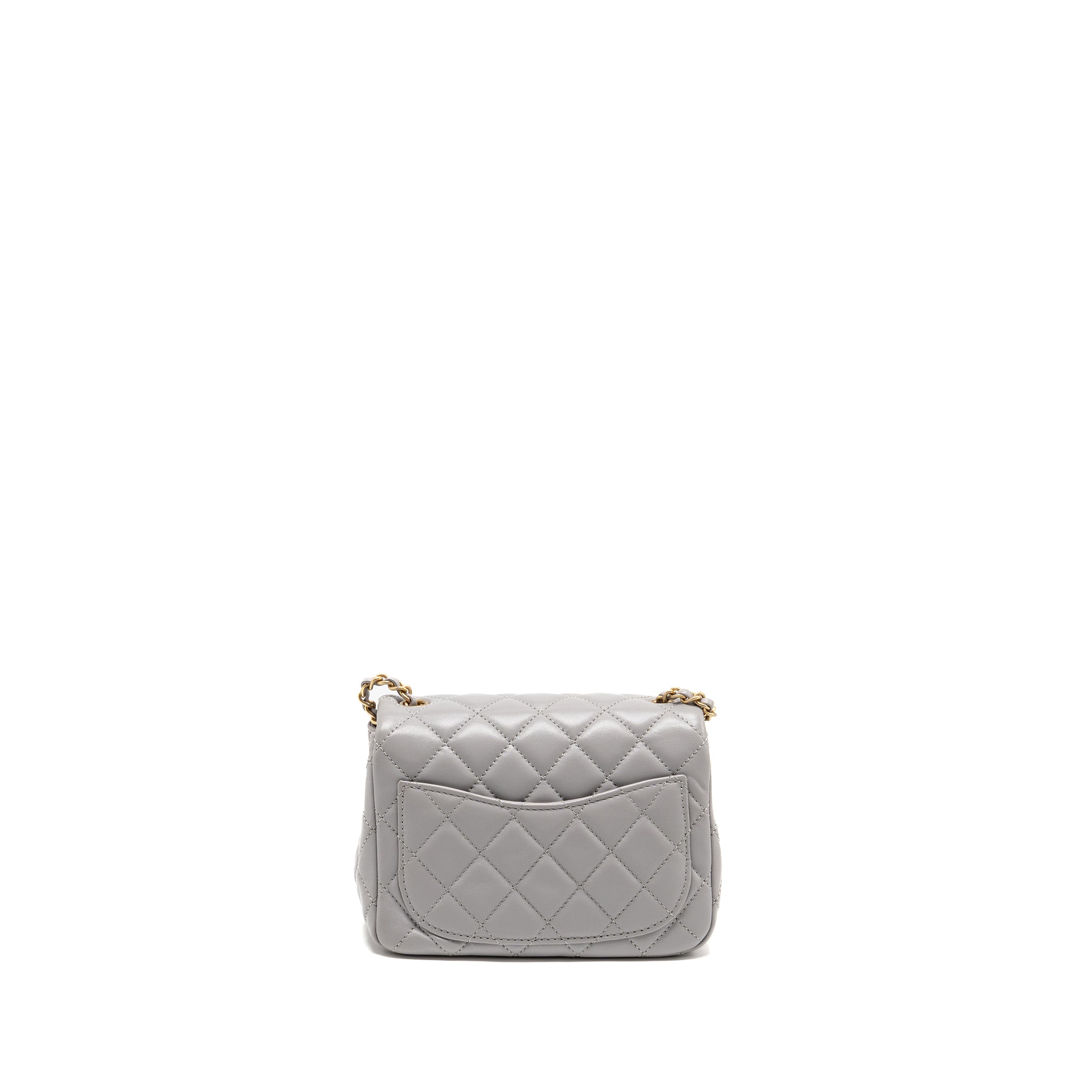 CHANEL PEARL CRUSH MINI SQUARE FLAP BAG LAMBSKIN GREY GHW (MICROCHIP)