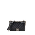 CHANEL MEDIUM BOY BAG CHEVRON CAVIAR BLACK RUTHENIUM SILVER HARDWARE