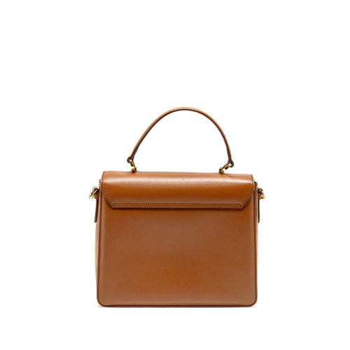 SALVATORE FERRAGAMO TOP HANDLE GANCINI BAG CALFSKIN TAN GHW