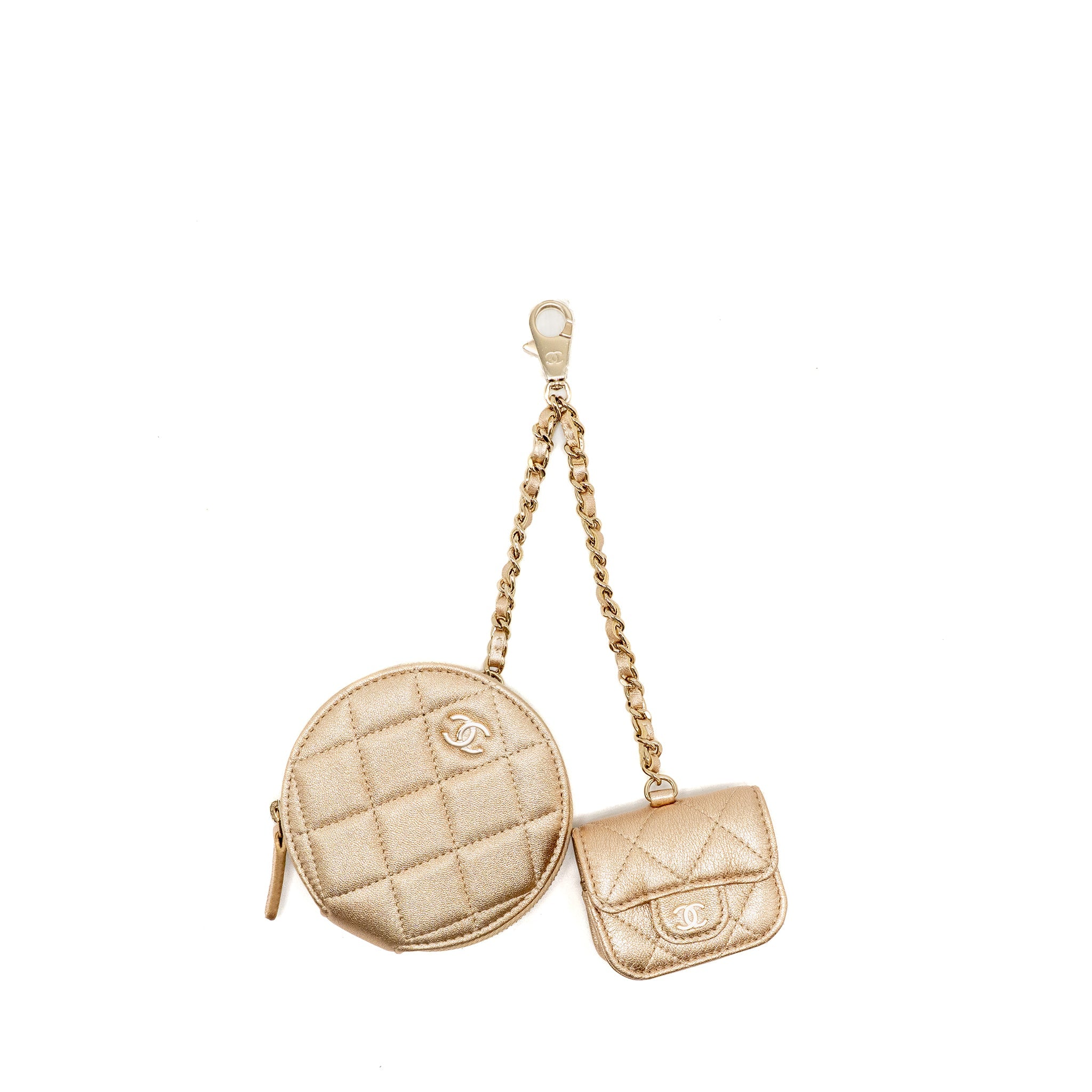 CHANEL 25C COIN POUCH AND AIRPODS CASE METALLIC LAMBSKIN GOLD GHW (MICROCHIP)
