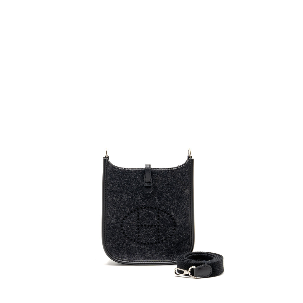 HERMES MINI EVELYNE FEUTRE/SWIFT/SANGLE WOOL GRAPHITE/BLACK SHW