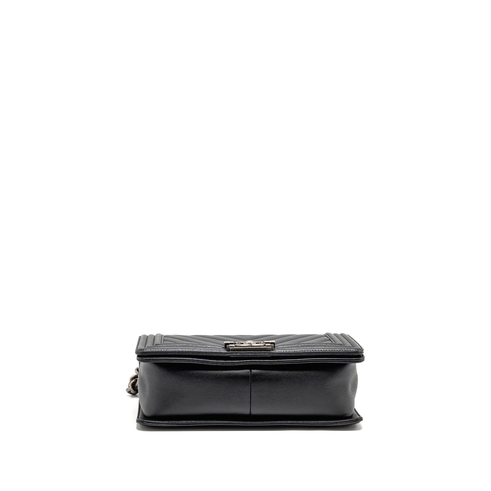 CHANEL MEDIUM BOY BAG CHEVRON CAVIAR BLACK RUTHENIUM SILVER HARDWARE