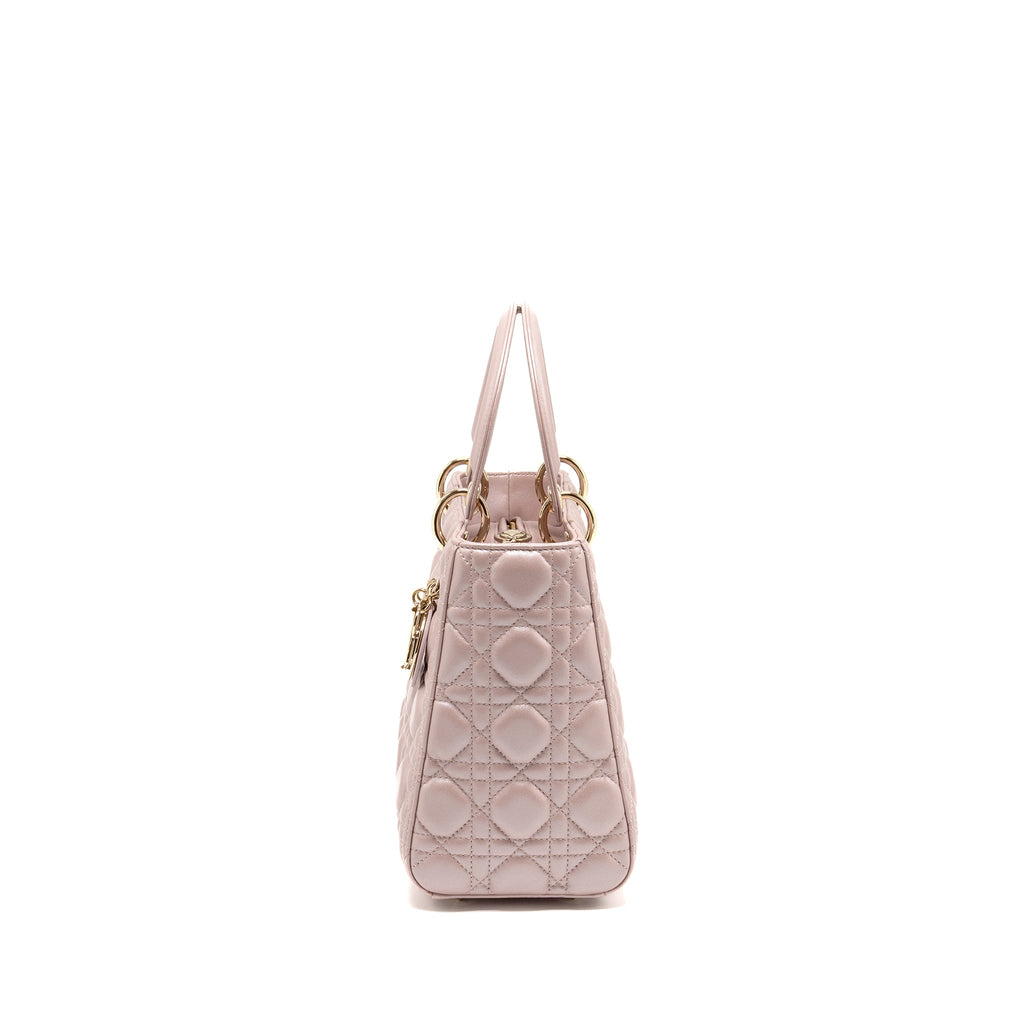 DIOR MEDIUM LADY DIOR LAMBSKIN IRIDESCENT PINK LGHW