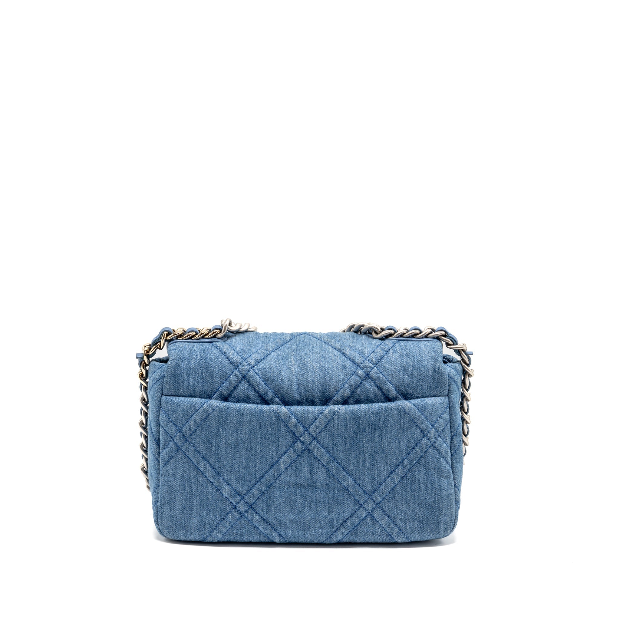 CHANEL SMALL 19 BAG DENIM LIGHT BLUE MULTICOLOURED HARDWARE (MICROCHIP)