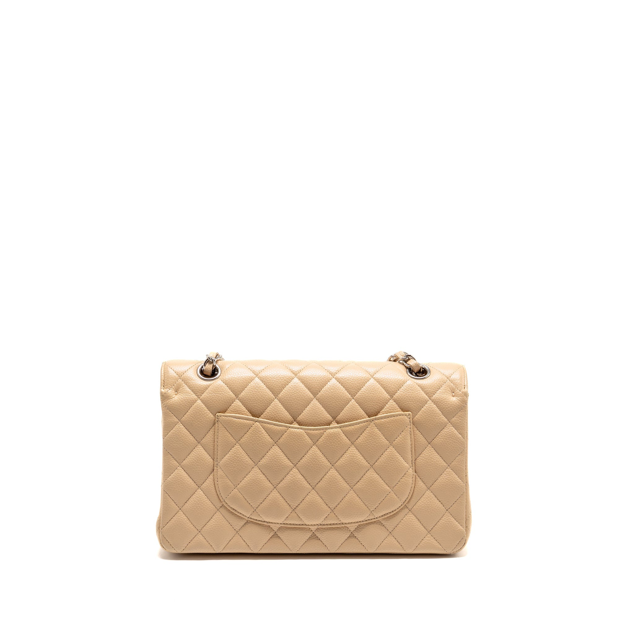 CHANEL MEDIUM CLASSIC DOUBLE FLAP BAG CAVIAR BEIGE SHW