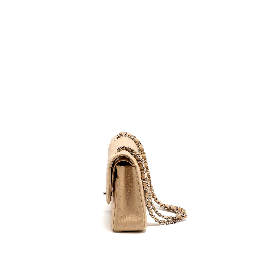 CHANEL MEDIUM CLASSIC DOUBLE FLAP BAG CAVIAR BEIGE SHW