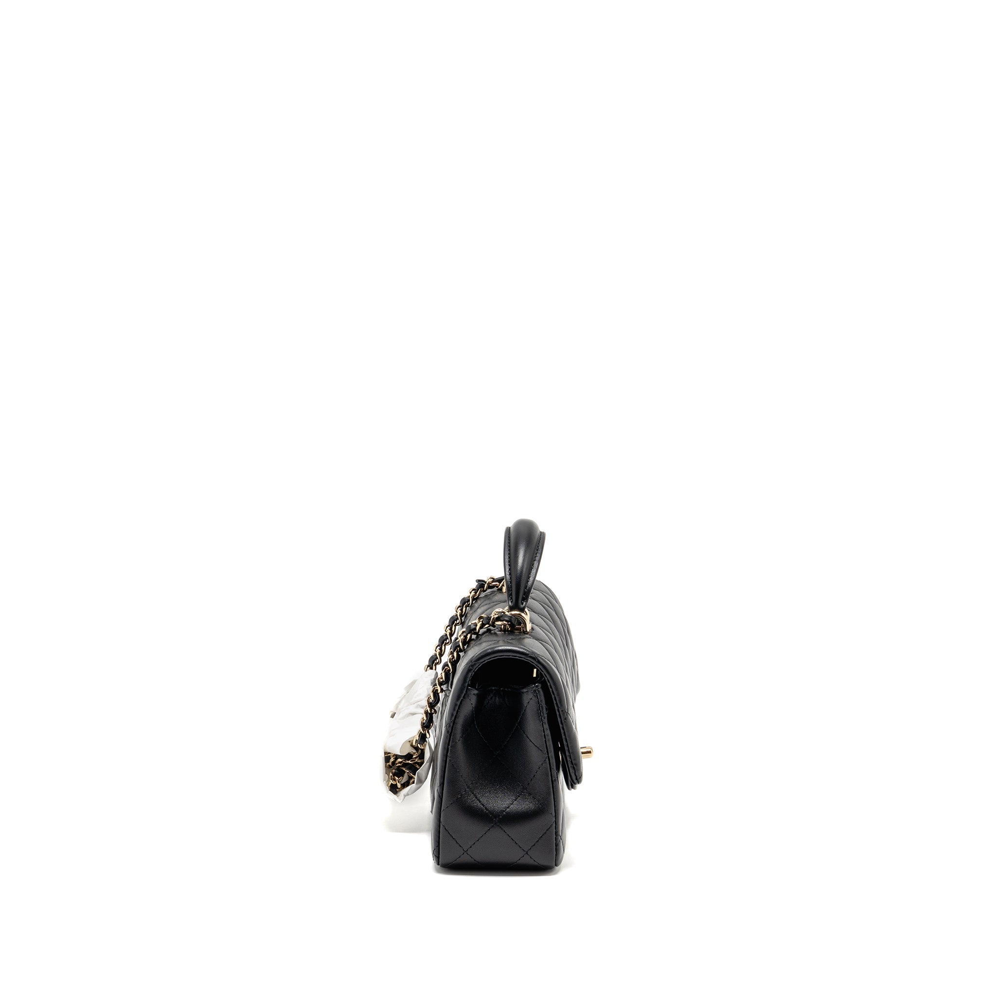 CHANEL TOP HANDLE MINI RECTANGULAR FLAP BAG LAMBSKIN BLACK LGHW (MICROCHIP)