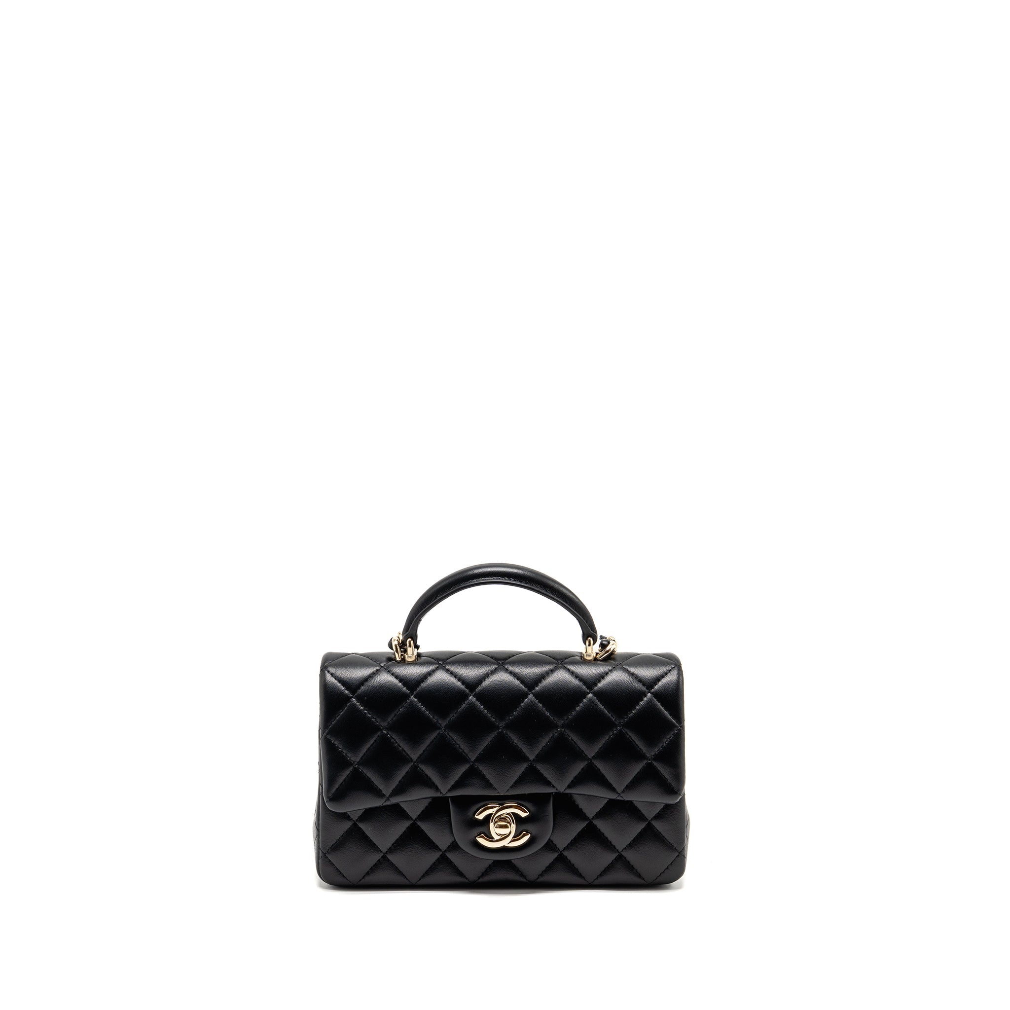CHANEL TOP HANDLE MINI RECTANGULAR FLAP BAG LAMBSKIN BLACK LGHW (MICROCHIP)