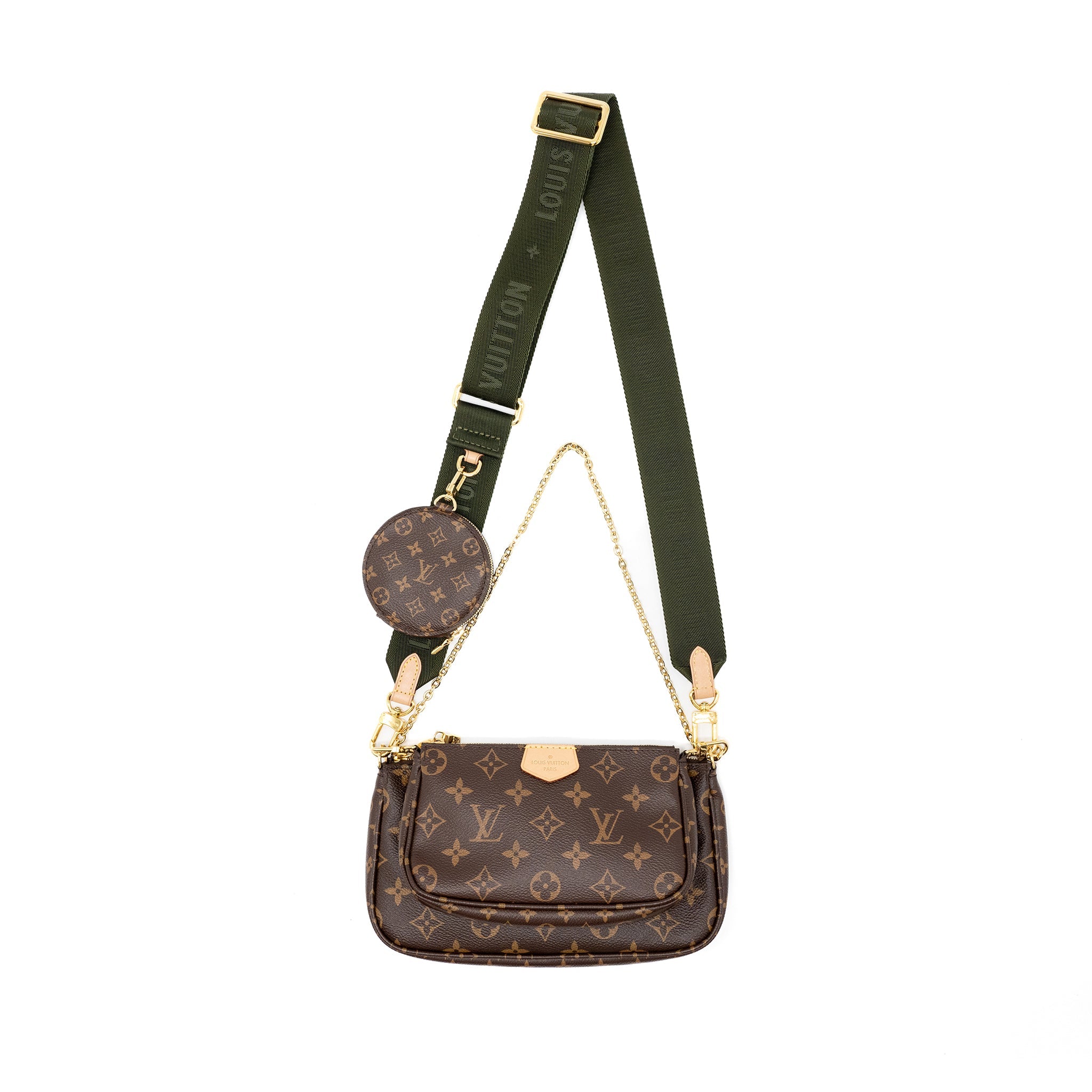 LOUIS VUITTON MULTI POCHETTE MONOGRAM CANVAS KHAKI STRAP GHW