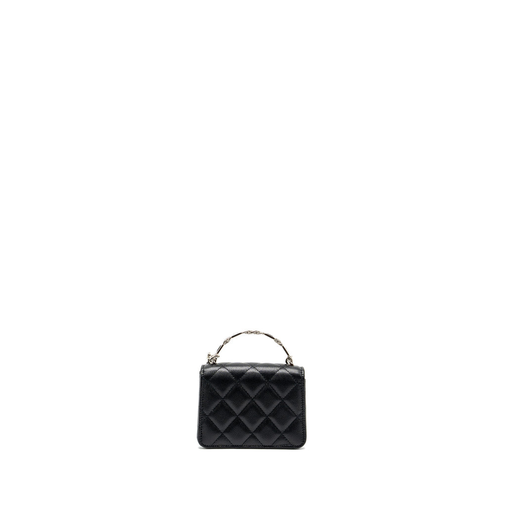 CHANEL 22S COCO LETTERING MINI FLAP BAG WITH ENAMEL TOP HANDLE CAVIAR BLACK SHW
