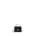 CHANEL 22S COCO LETTERING MINI FLAP BAG WITH ENAMEL TOP HANDLE CAVIAR BLACK SHW