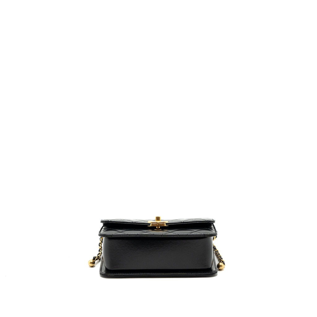 CHANEL 24C GOLD CRUSH MINI FLAP BAG CALFSKIN BLACK GHW (MICROCHIP)