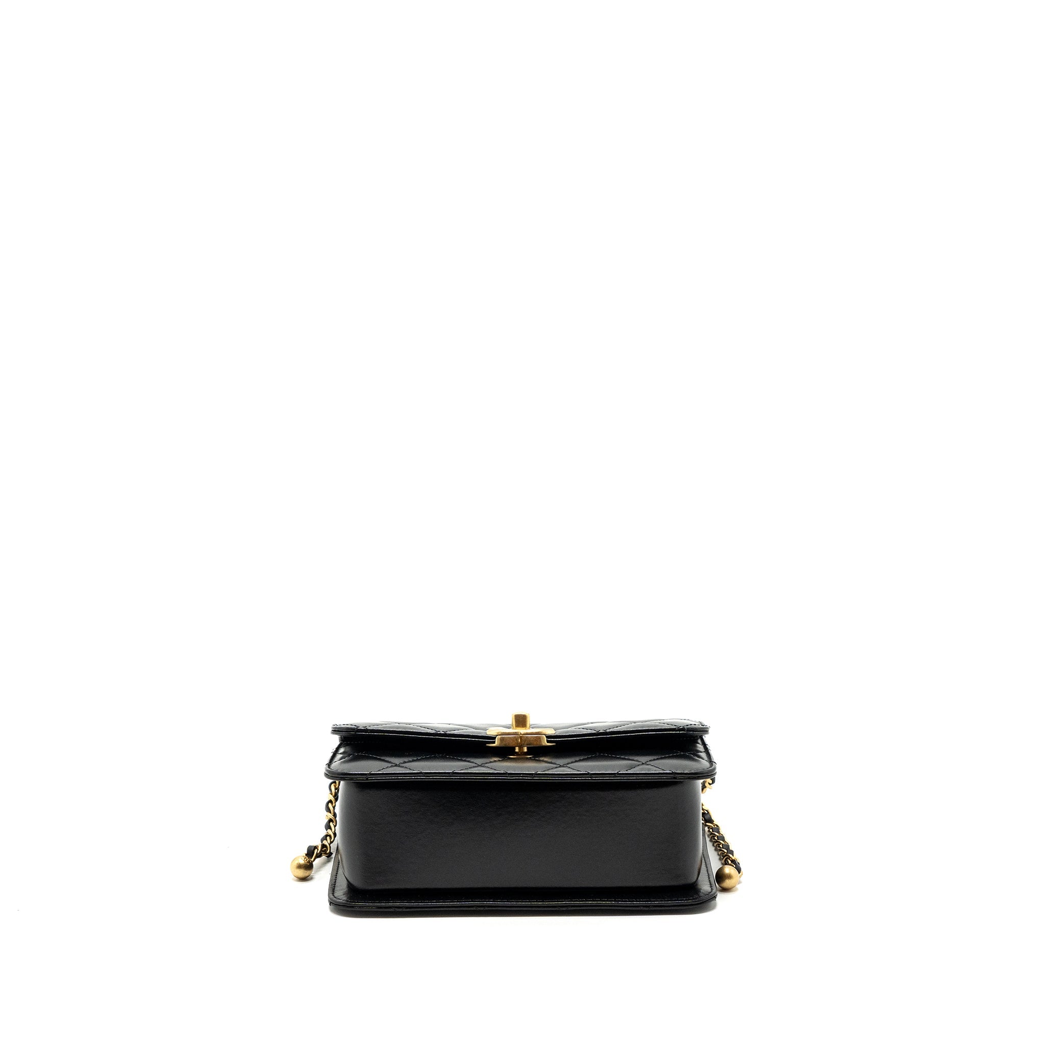 CHANEL 24C GOLD CRUSH MINI FLAP BAG CALFSKIN BLACK GHW (MICROCHIP)