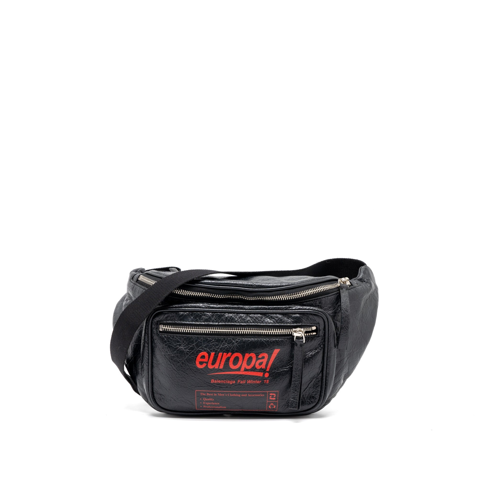 BALENCIAGA EUROPA BELT BAG CALFSKIN BLACK/RED SHW