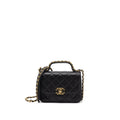 CHANEL TOP HANDLE FLAP BAG DETAILED LOGO GOATSKIN BLACK GHW