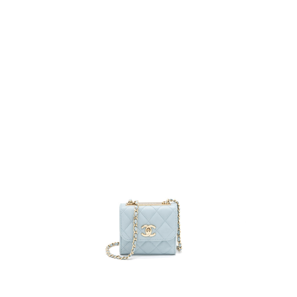 CHANEL MINI TRENDY CC CHAIN WALLET LAMBSKIN LIGHT BLUE LGHW (MICROCHIP)