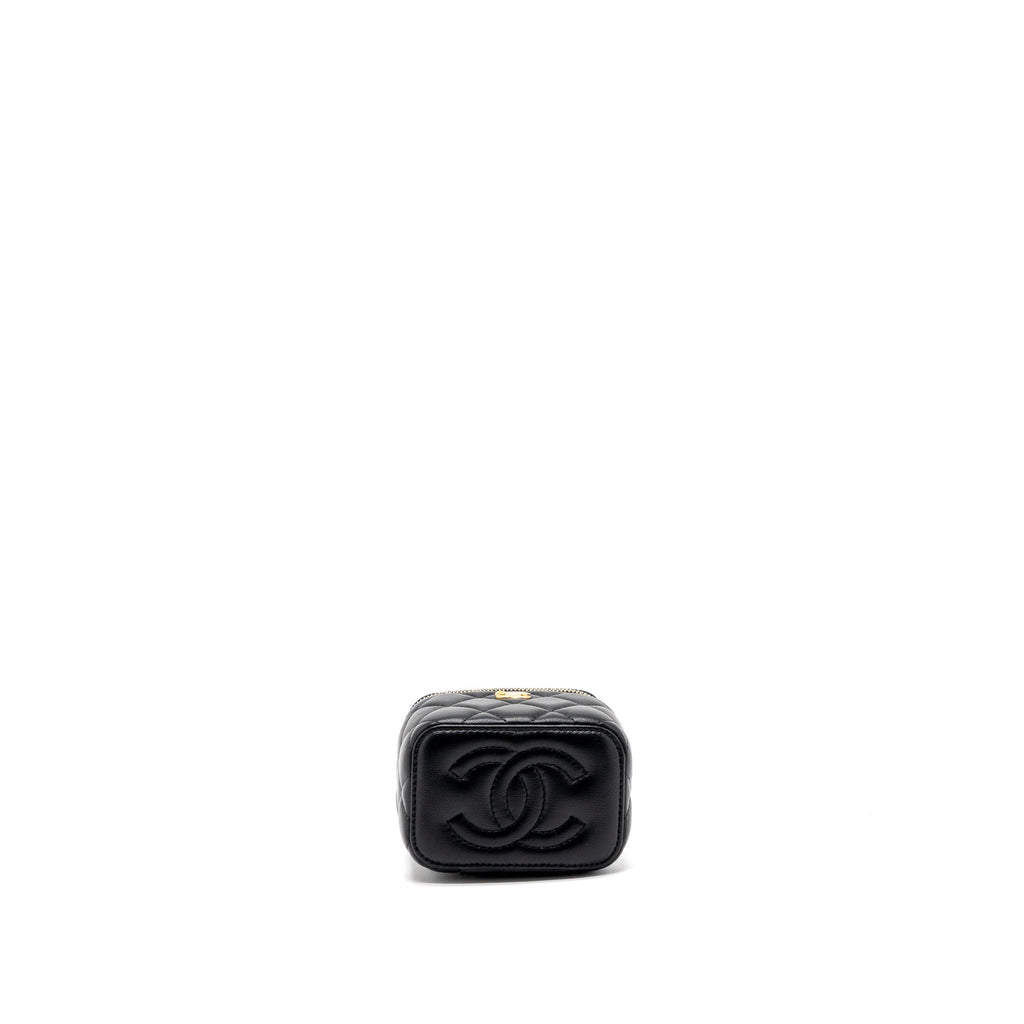 CHANEL PEARL CRUSH MINI VANITY WITH CHAIN LAMBSKIN BLACK BRUSHED GHW (MICROCHIP)