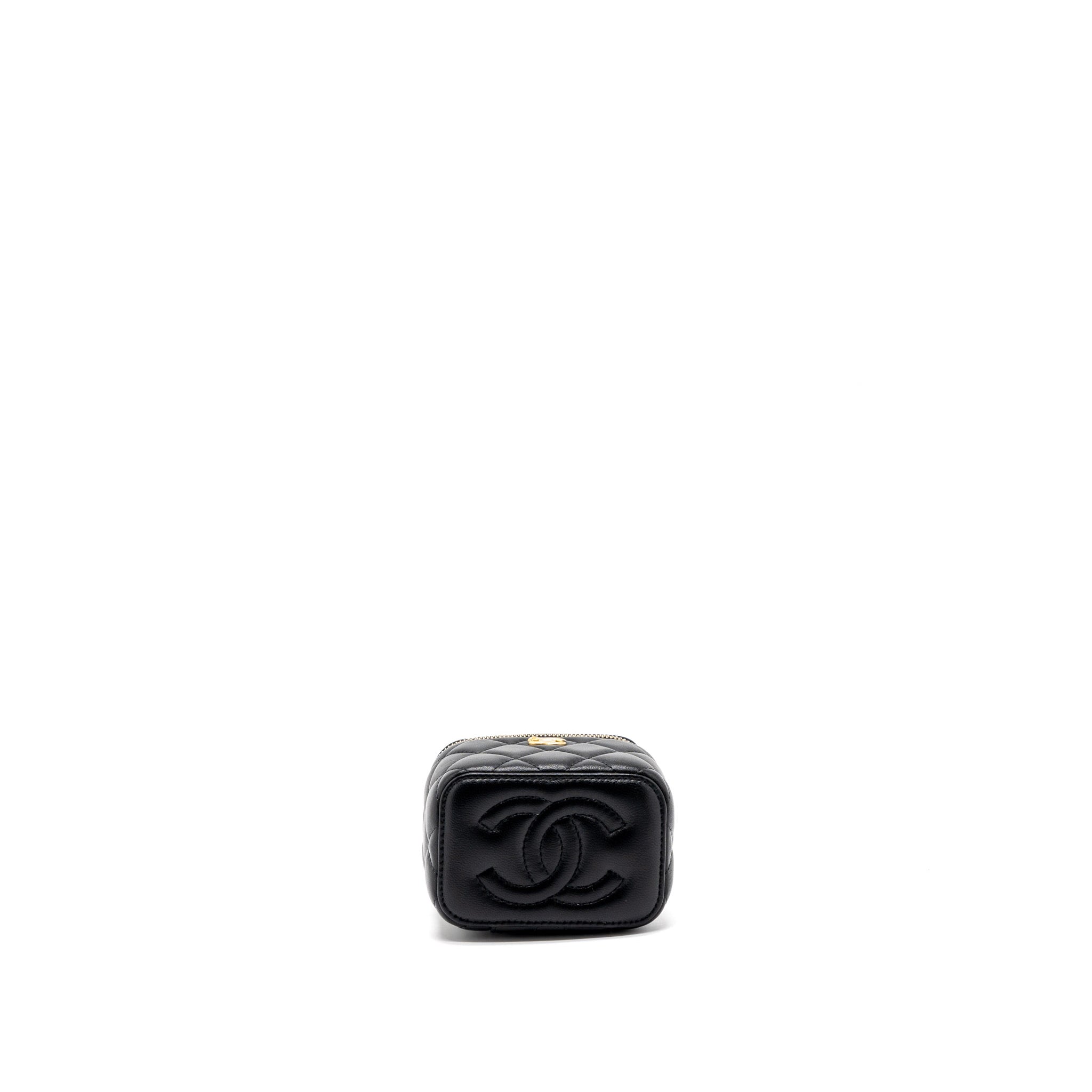 CHANEL PEARL CRUSH MINI VANITY WITH CHAIN LAMBSKIN BLACK BRUSHED GHW (MICROCHIP)
