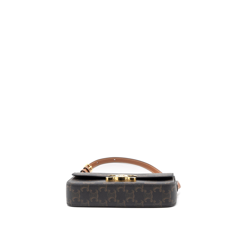 CELINE TRIOMPHE SHOULDER BAG CALFSKIN/TRIOMPHE CANVAS BROWN/MULTICOLOUR GHW