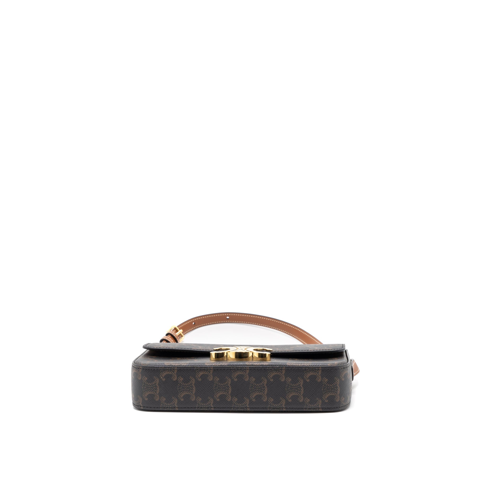 CELINE TRIOMPHE SHOULDER BAG CALFSKIN/TRIOMPHE CANVAS BROWN/MULTICOLOUR GHW