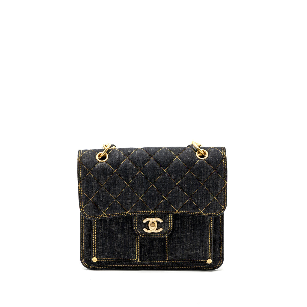 CHANEL 23S FLAP BACKPACK DENIM DARK BLUE BRUSHED GHW (MICROCHIP)