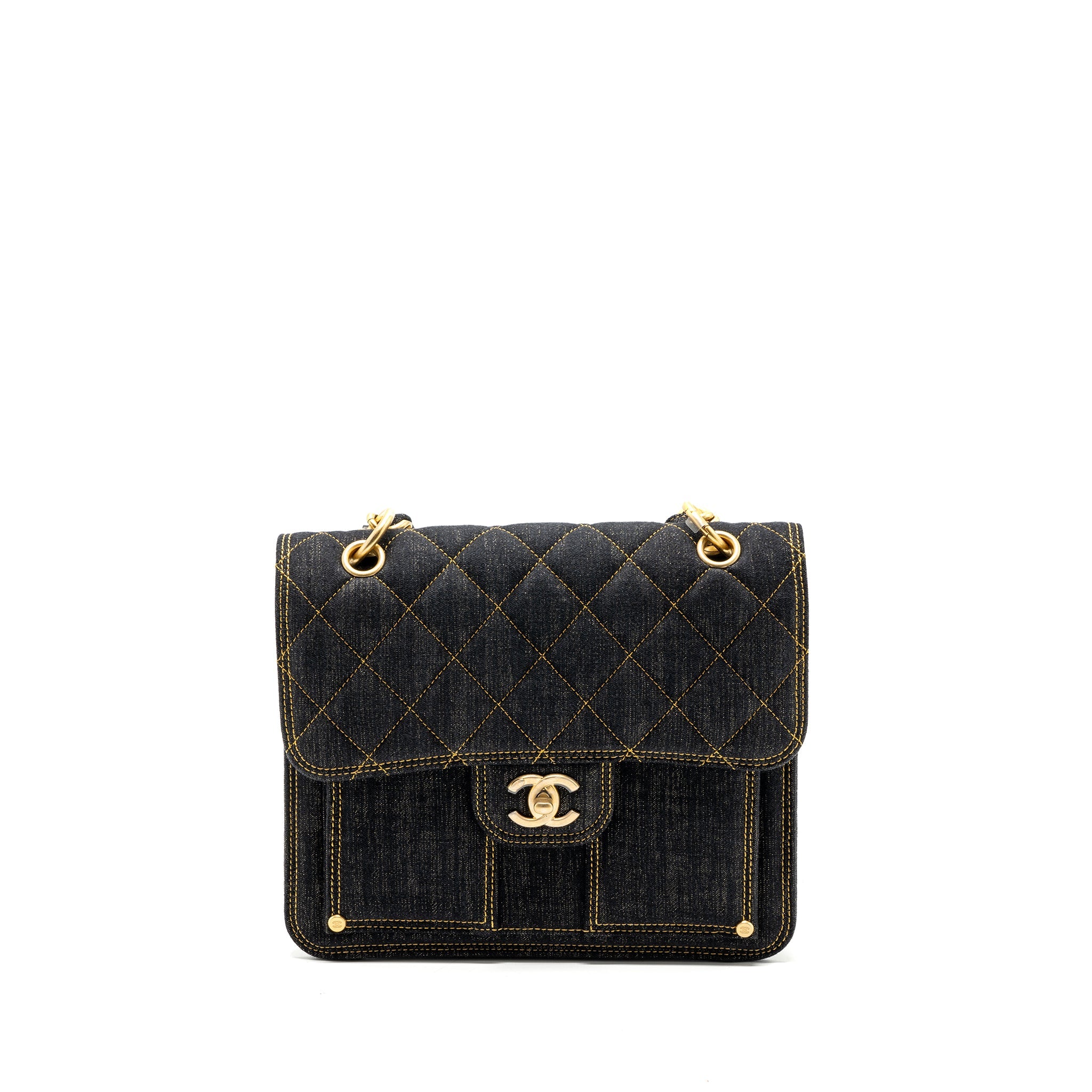 CHANEL 23S FLAP BACKPACK DENIM DARK BLUE BRUSHED GHW (MICROCHIP)