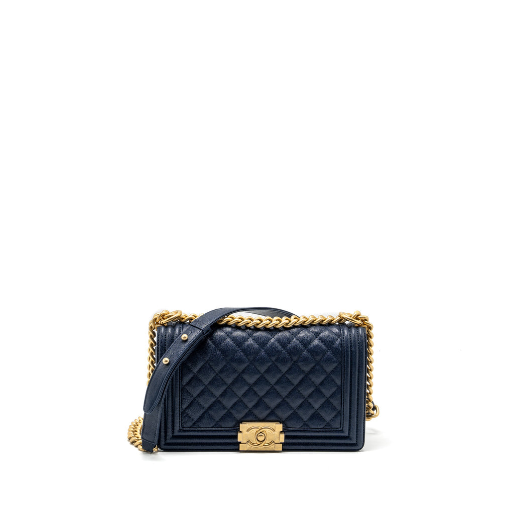 CHANEL MEDIUM BOY BAG CAVIAR NAVY GHW