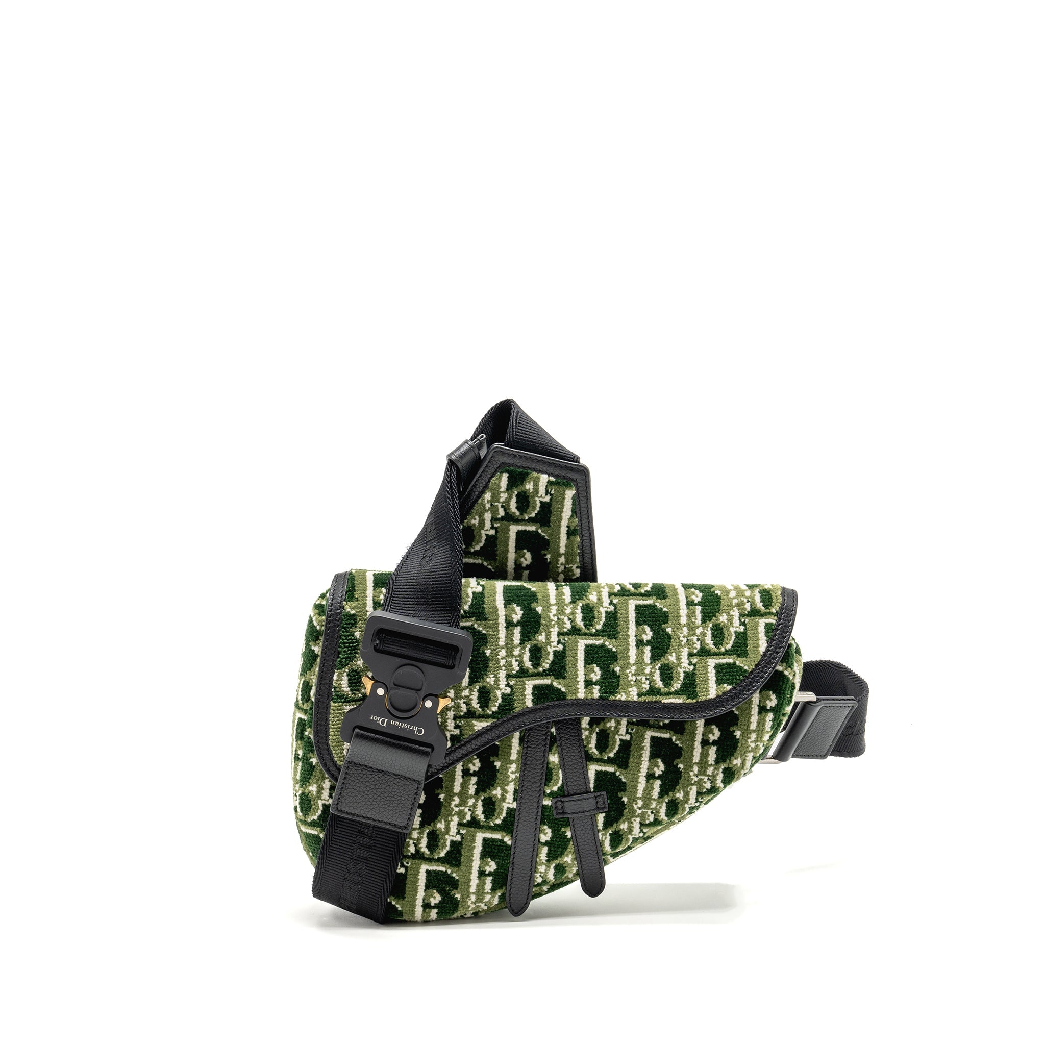 DIOR MEN’S SADDLE BAG FABRIC DIOR OBLIQUE GREEN SHW