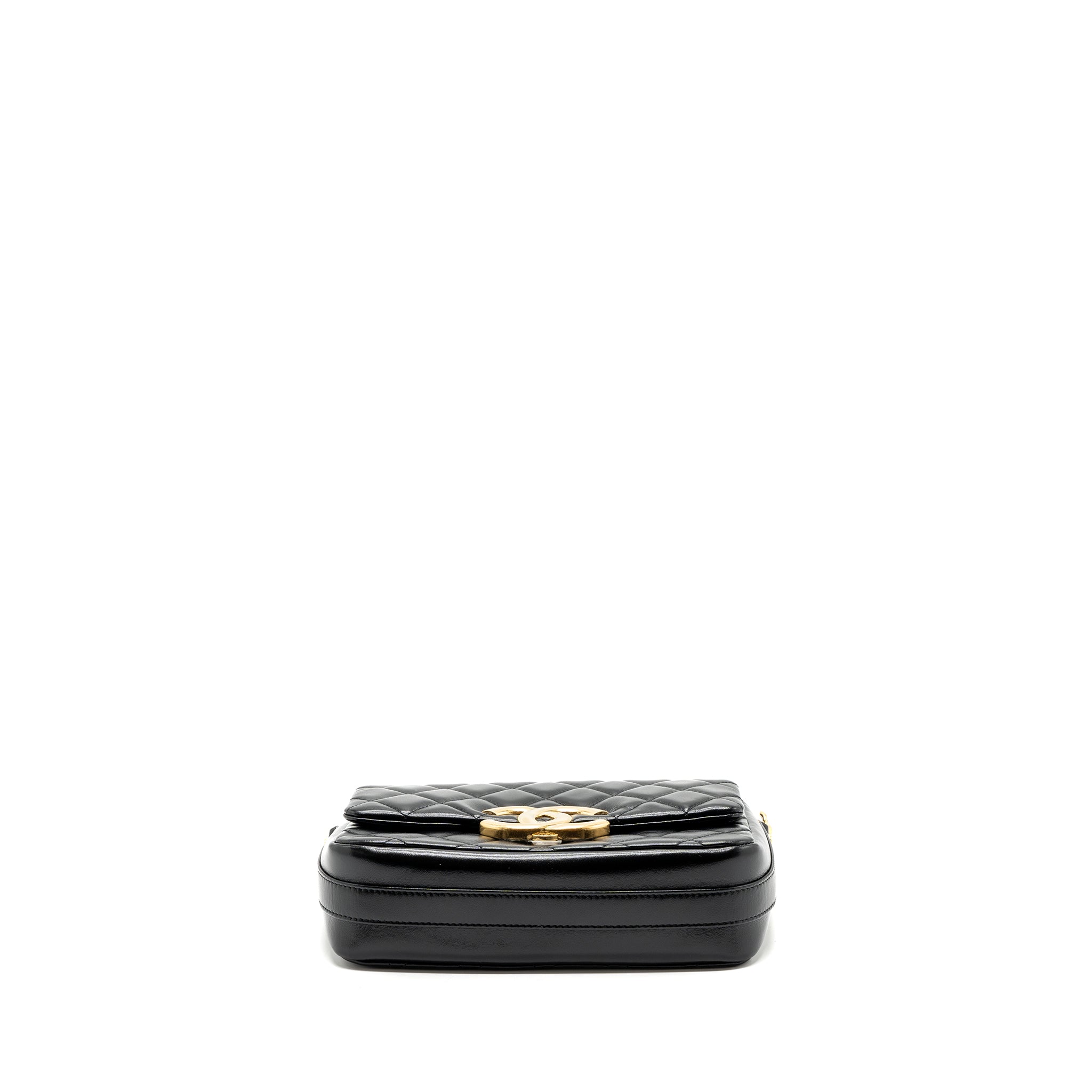 CHANEL GIANT CC LOGO FLAP BAG LAMBSKIN BLACK GHW(MICROCHIP)