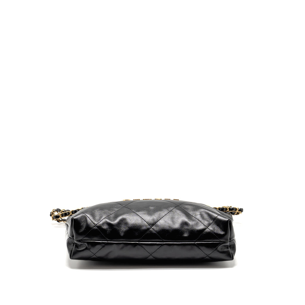 CHANEL SMALL 22 BAG SHINY CALFSKIN BLACK GHW(MICROCHIP)