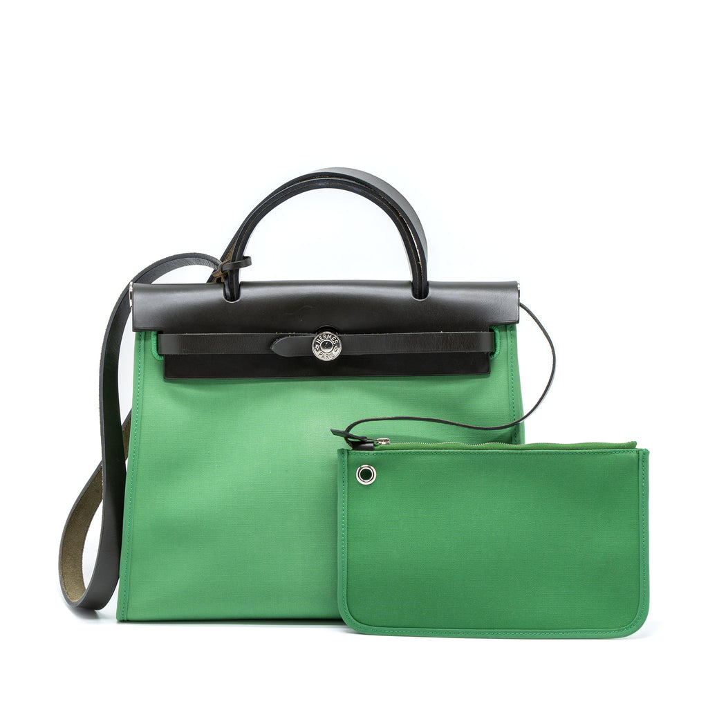 HERMES HERBAG 31 ZIP BAG CACHE HUNTER/CANVAS GREEN SHW