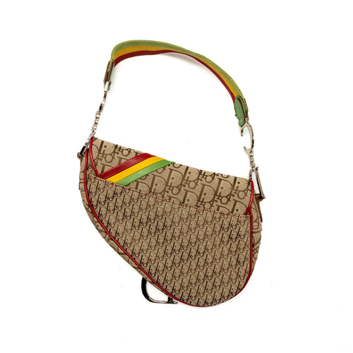 DIOR VINTAGE SADDLE BAG CANVAS/ LEATHER MULTICOLOUR SHW