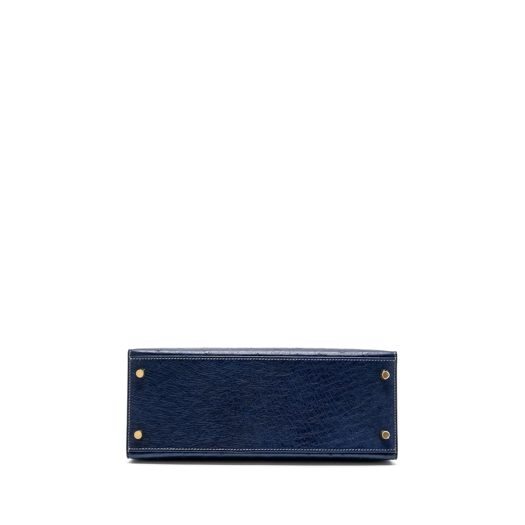 HERMES KELLY 28 OSTRICH BLUE IRIS/ GRIS AGATE GHW