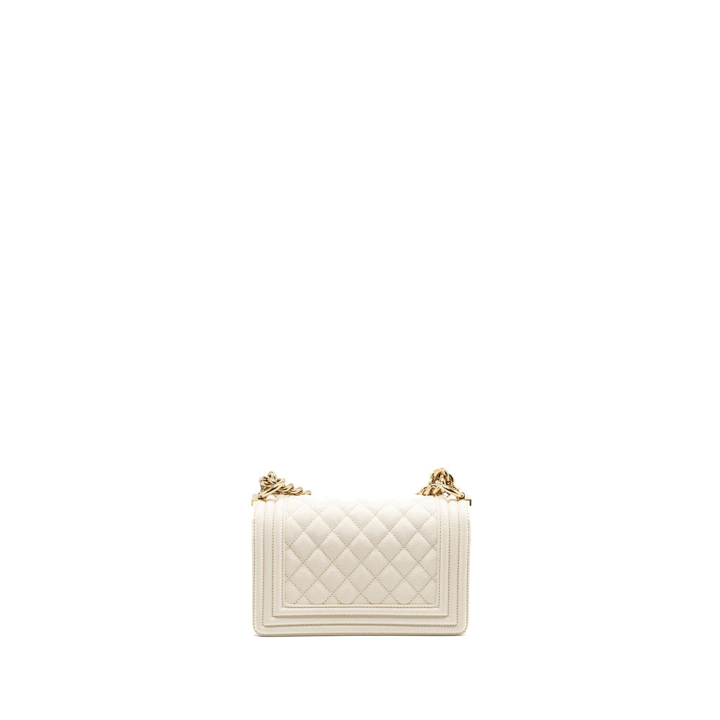CHANEL SMALL BOY BAG CAVIAR WHITE LGHW
