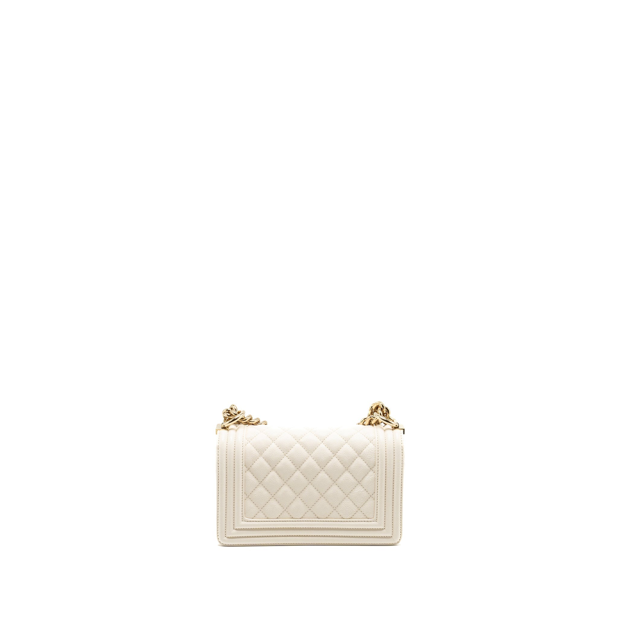 CHANEL SMALL BOY BAG CAVIAR WHITE LGHW