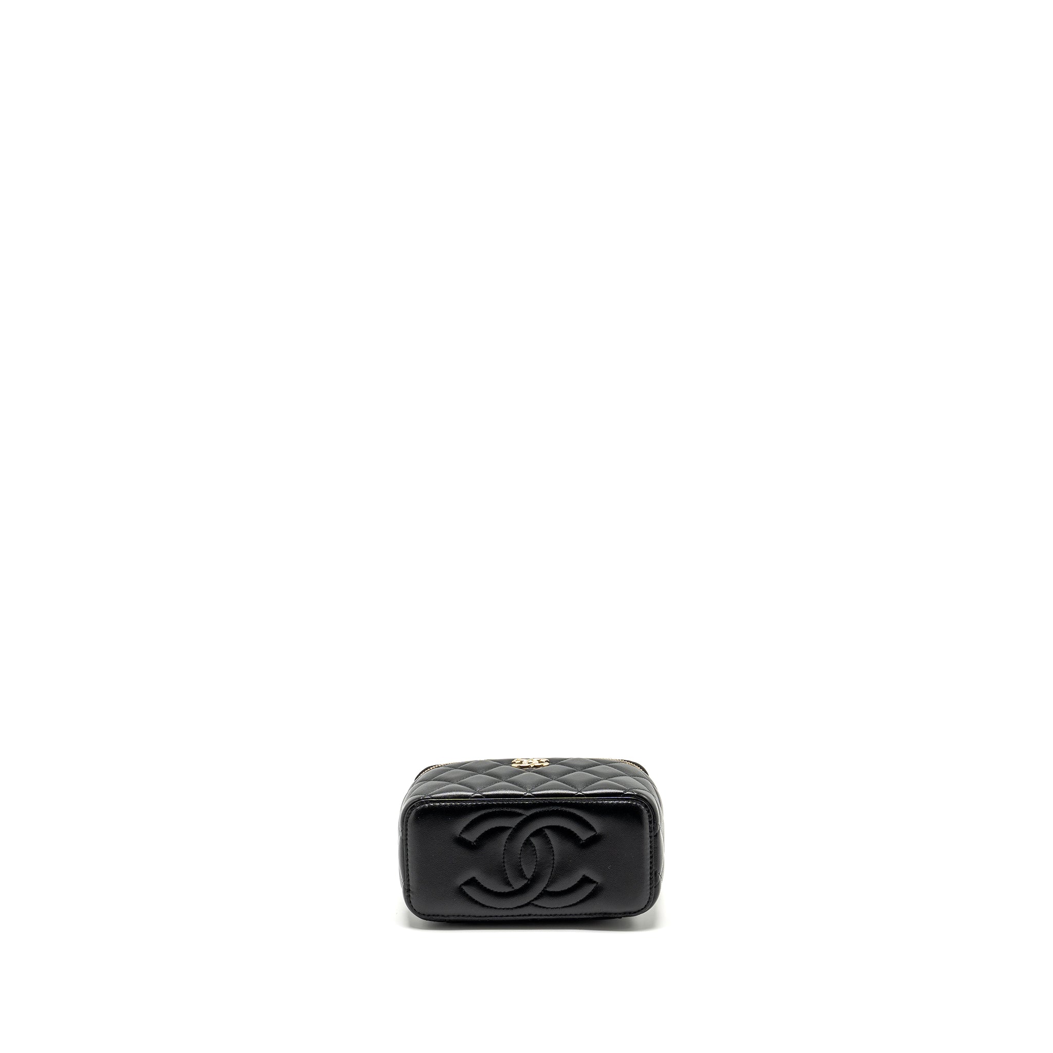 CHANEL TOP HANDLE LONG VANITY CASE LAMBSKIN BLACK LGHW (MICROCHIP)